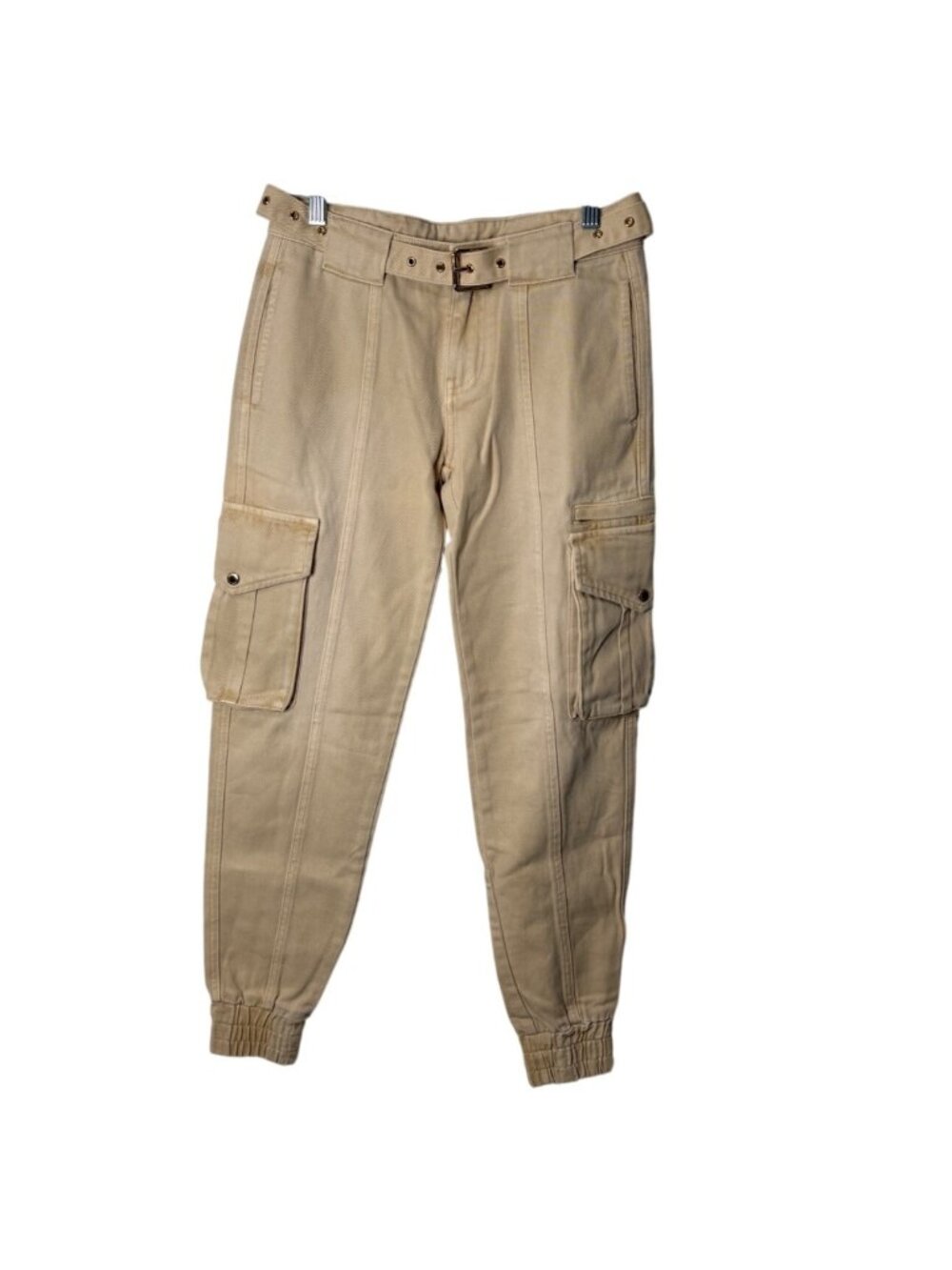 Ser.O.Ya Size 24 Beige Cargo Belted Pants Pockets Elastic-Hem Jogger SandDune